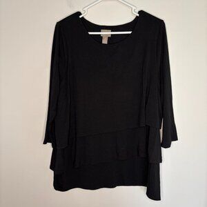 CHICO'S NEW Supremely Soft Triple Layer Top Womens L 3/4 Sleeve Black